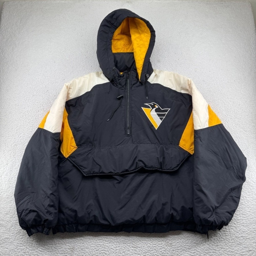 Vintage 90s Chalk Line Pittsburgh Penguins Puffer Jacket Mens Medium Black Sewn